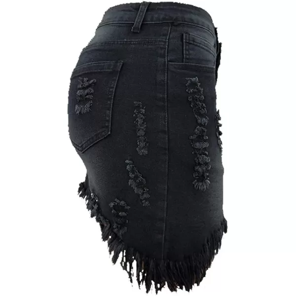 imagechouyatou Womens Stretch Fit 5Pocket Irregular Frayed Hem Mini Denim Jean SkirtBlack