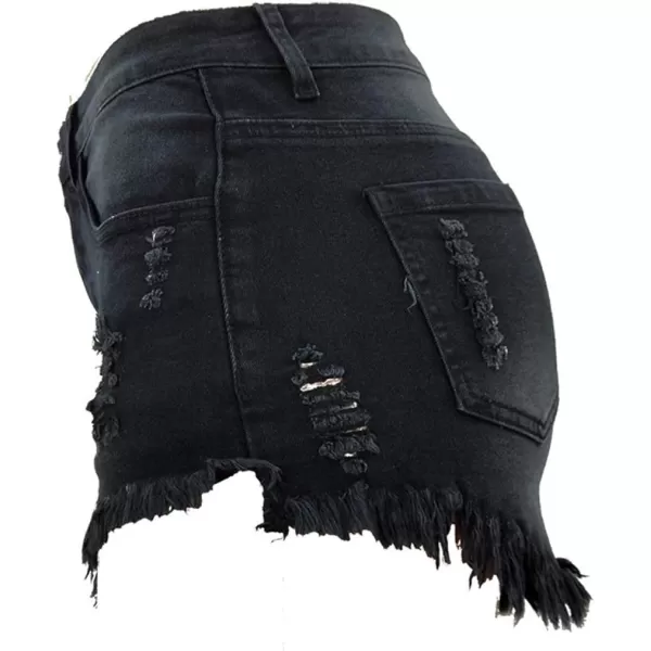 imagechouyatou Womens Stretch Fit 5Pocket Irregular Frayed Hem Mini Denim Jean SkirtBlack
