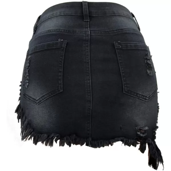 imagechouyatou Womens Stretch Fit 5Pocket Irregular Frayed Hem Mini Denim Jean SkirtBlack