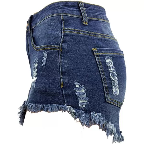 imagechouyatou Womens Stretch Fit 5Pocket Irregular Frayed Hem Mini Denim Jean SkirtDark Blue
