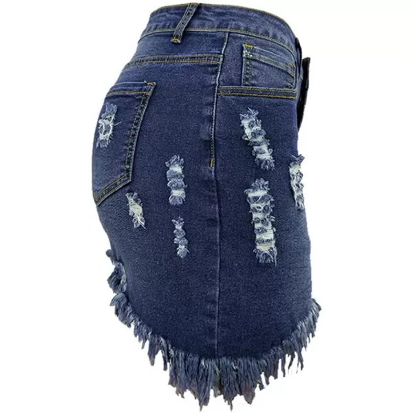 imagechouyatou Womens Stretch Fit 5Pocket Irregular Frayed Hem Mini Denim Jean SkirtDark Blue