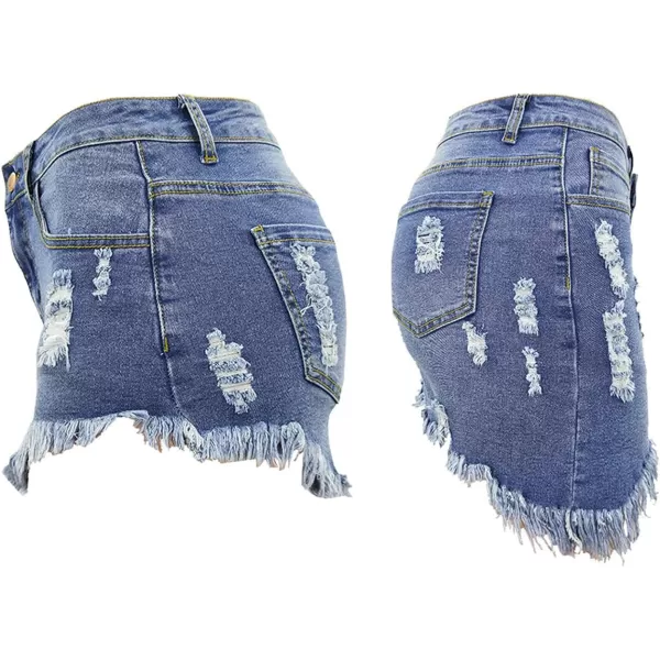 imagechouyatou Womens Stretch Fit 5Pocket Irregular Frayed Hem Mini Denim Jean SkirtLight Blue