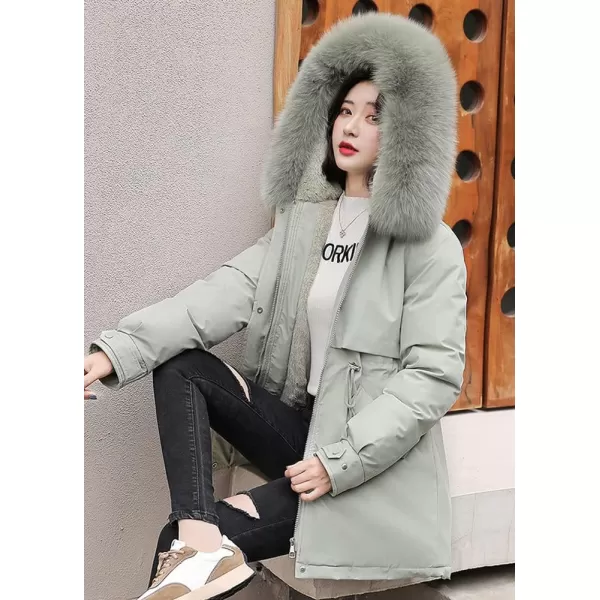 imagechouyatou Womens Windproof Sherpa Lined Faux Fur Hood Winter Parka Coat JacketBean Green