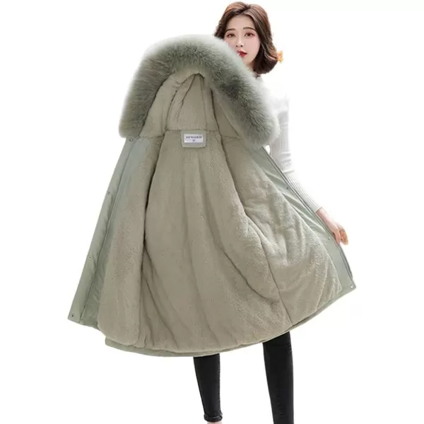 imagechouyatou Womens Windproof Sherpa Lined Faux Fur Hood Winter Parka Coat JacketBean Green