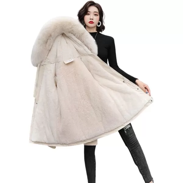 imagechouyatou Womens Windproof Sherpa Lined Faux Fur Hood Winter Parka Coat JacketBeige White