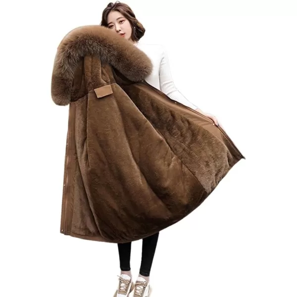 imagechouyatou Womens Windproof Sherpa Lined Faux Fur Hood Winter Parka Coat JacketCoffee