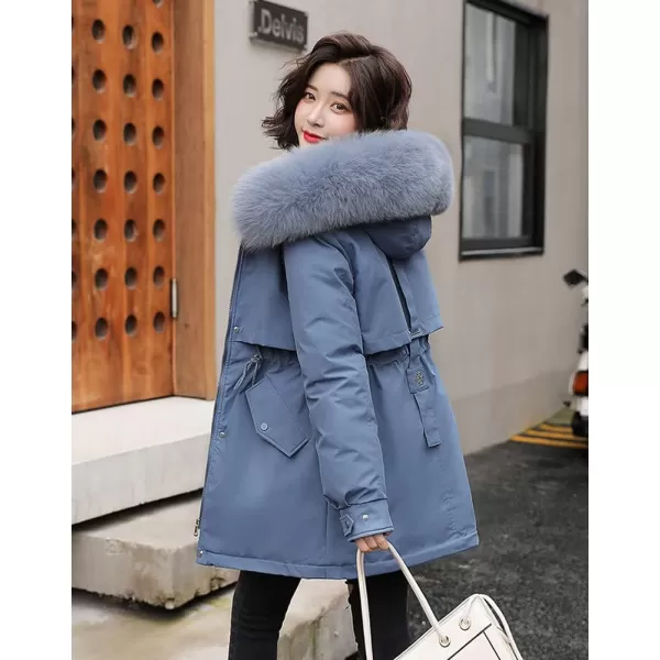 imagechouyatou Womens Windproof Sherpa Lined Faux Fur Hood Winter Parka Coat JacketHaze Blue