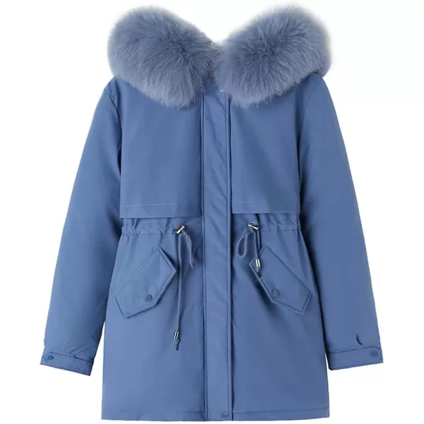 imagechouyatou Womens Windproof Sherpa Lined Faux Fur Hood Winter Parka Coat JacketHaze Blue