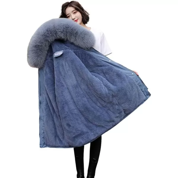 imagechouyatou Womens Windproof Sherpa Lined Faux Fur Hood Winter Parka Coat JacketHaze Blue