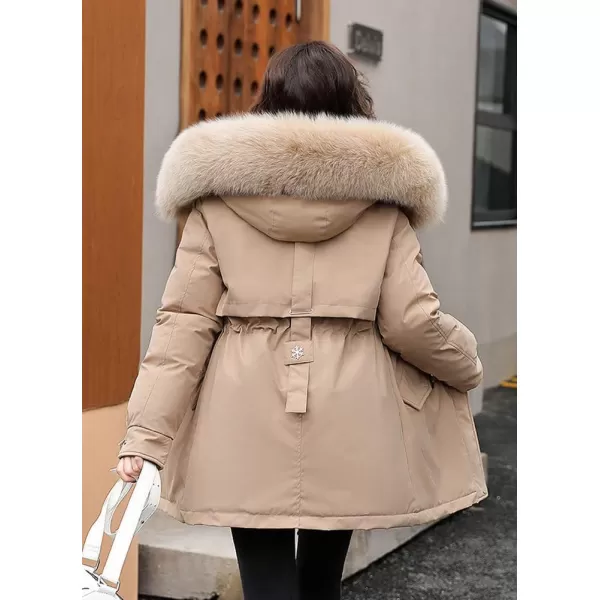 imagechouyatou Womens Windproof Sherpa Lined Faux Fur Hood Winter Parka Coat JacketKhaki