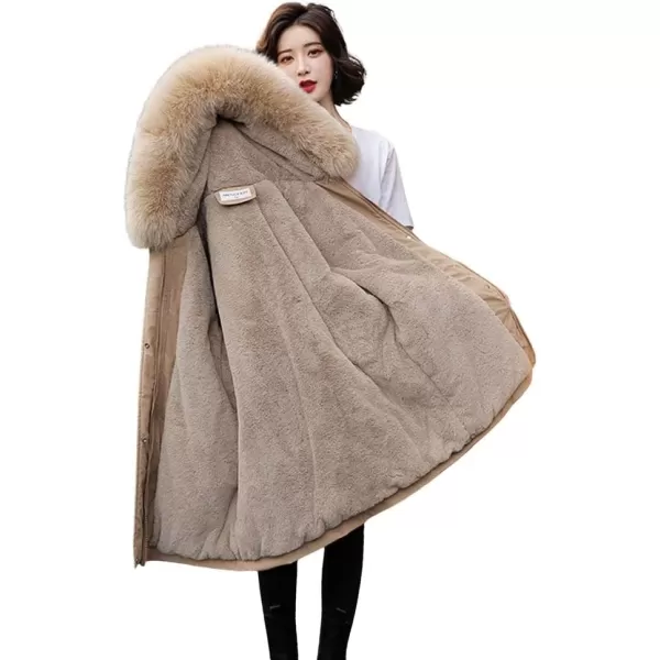 imagechouyatou Womens Windproof Sherpa Lined Faux Fur Hood Winter Parka Coat JacketKhaki