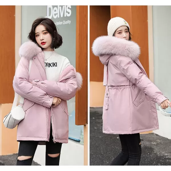 imagechouyatou Womens Windproof Sherpa Lined Faux Fur Hood Winter Parka Coat JacketPink