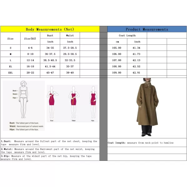 imagechouyatou Womens Winter Business Casual Wool Coat Double Breasted Midi Long Wool Trench CoatKhaki
