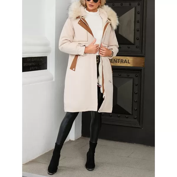 imagechouyatou Womens Winter Puffer Coat Windproof Long Faux Fur Hooded Parka JacketApricot