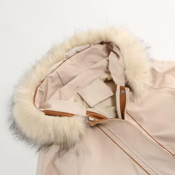 imagechouyatou Womens Winter Puffer Coat Windproof Long Faux Fur Hooded Parka JacketApricot