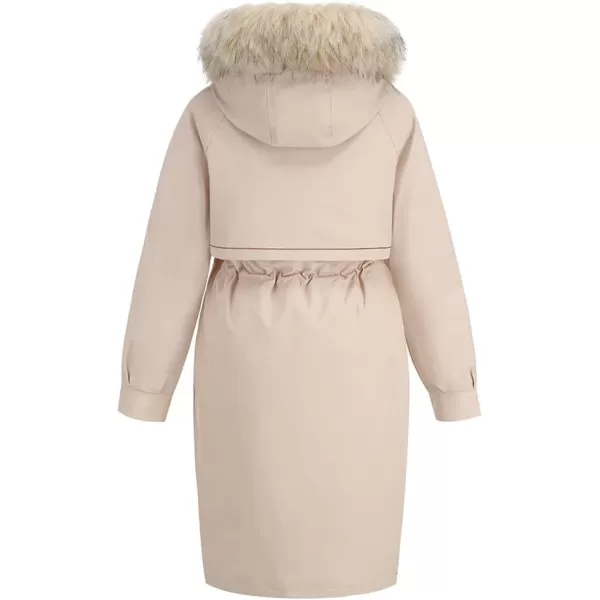 imagechouyatou Womens Winter Puffer Coat Windproof Long Faux Fur Hooded Parka JacketApricot