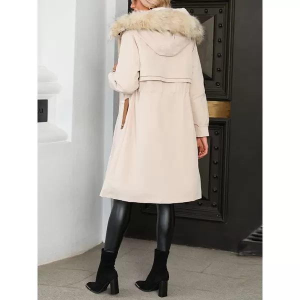 imagechouyatou Womens Winter Puffer Coat Windproof Long Faux Fur Hooded Parka JacketApricot