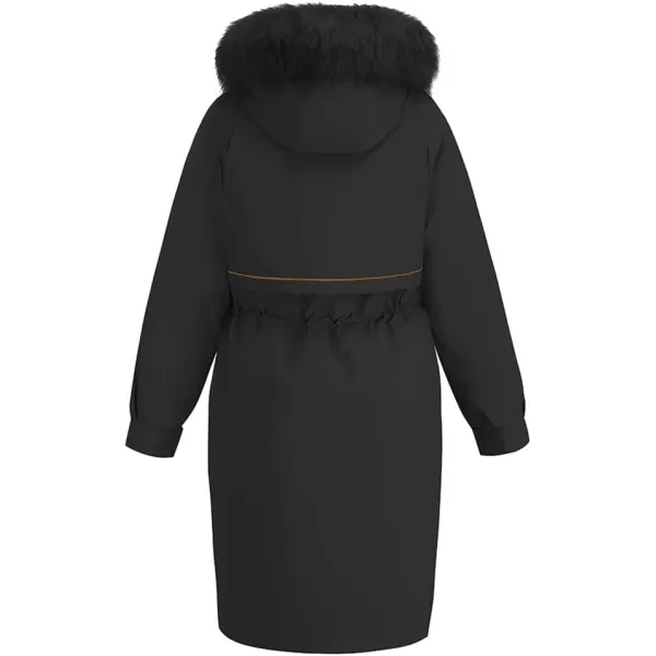 imagechouyatou Womens Winter Puffer Coat Windproof Long Faux Fur Hooded Parka JacketBlack