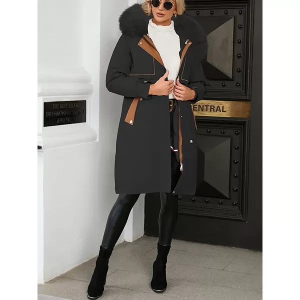 imagechouyatou Womens Winter Puffer Coat Windproof Long Faux Fur Hooded Parka JacketBlack