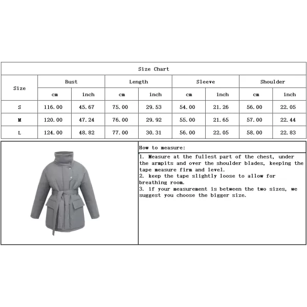 imagechouyatou Womens Winter Stand Collar Belted Mid Long Puffer Jacket Quilted Down Puffer CoatGrey