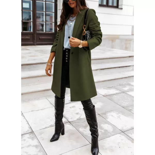 imagechouyatou Womens Winter Wool Coat Shawl Collar Business Casual One Button Midi Long Pea CoatArmy Green
