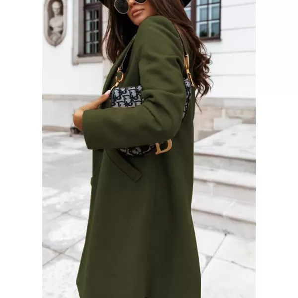 imagechouyatou Womens Winter Wool Coat Shawl Collar Business Casual One Button Midi Long Pea CoatArmy Green
