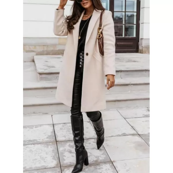 imagechouyatou Womens Winter Wool Coat Shawl Collar Business Casual One Button Midi Long Pea CoatBeige