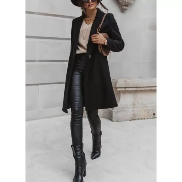 imagechouyatou Womens Winter Wool Coat Shawl Collar Business Casual One Button Midi Long Pea CoatBlack