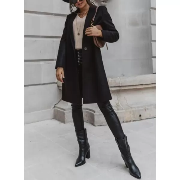 imagechouyatou Womens Winter Wool Coat Shawl Collar Business Casual One Button Midi Long Pea CoatBlack