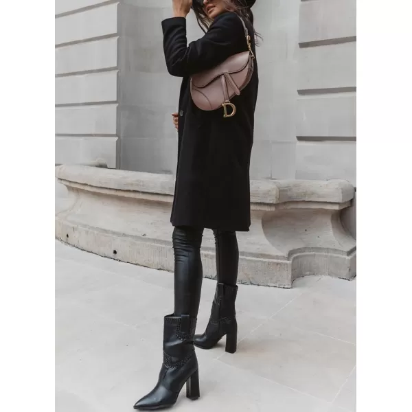 imagechouyatou Womens Winter Wool Coat Shawl Collar Business Casual One Button Midi Long Pea CoatBlack