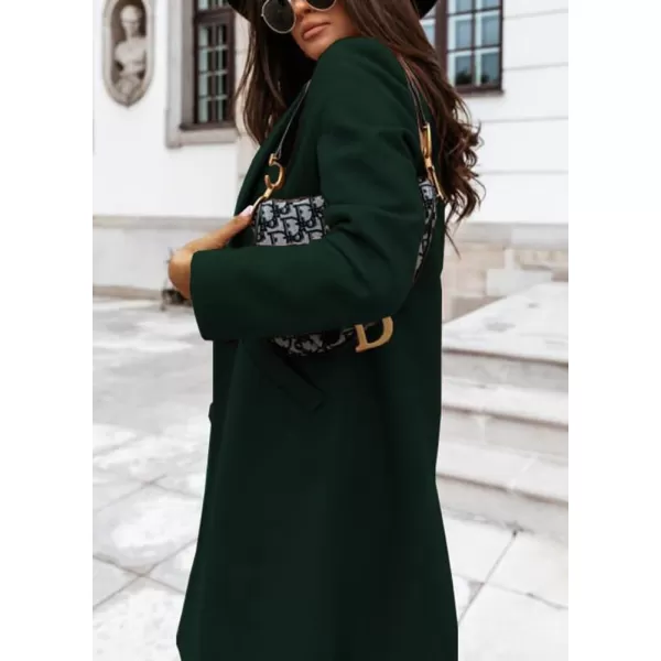 imagechouyatou Womens Winter Wool Coat Shawl Collar Business Casual One Button Midi Long Pea CoatBlackish Green