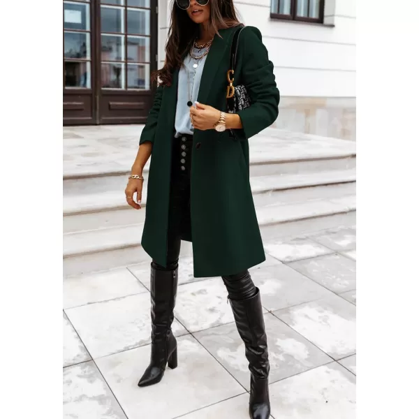 imagechouyatou Womens Winter Wool Coat Shawl Collar Business Casual One Button Midi Long Pea CoatBlackish Green