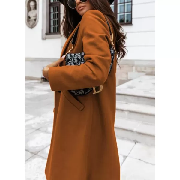 imagechouyatou Womens Winter Wool Coat Shawl Collar Business Casual One Button Midi Long Pea CoatBrown