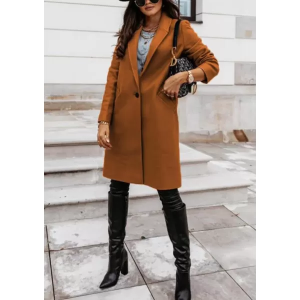 imagechouyatou Womens Winter Wool Coat Shawl Collar Business Casual One Button Midi Long Pea CoatBrown
