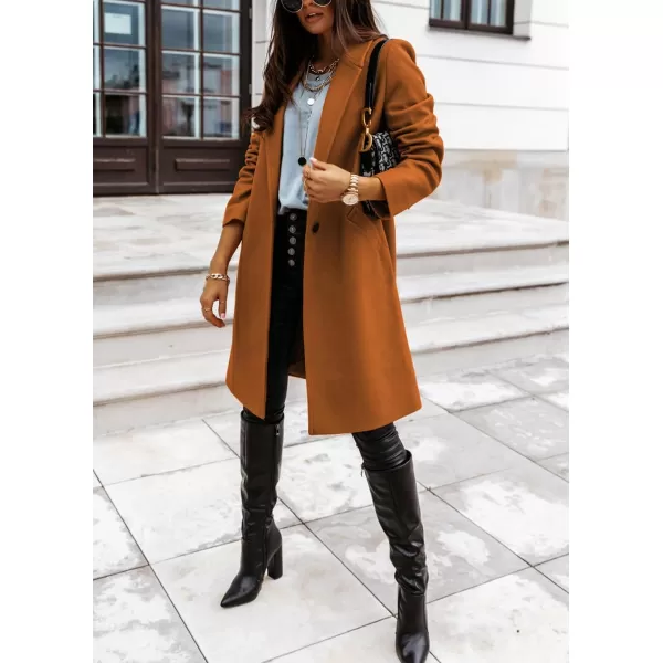 imagechouyatou Womens Winter Wool Coat Shawl Collar Business Casual One Button Midi Long Pea CoatBrown