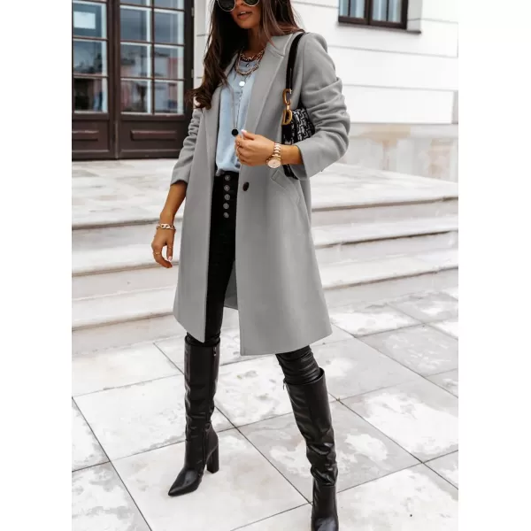 imagechouyatou Womens Winter Wool Coat Shawl Collar Business Casual One Button Midi Long Pea CoatGrey