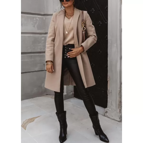 imagechouyatou Womens Winter Wool Coat Shawl Collar Business Casual One Button Midi Long Pea CoatLight Khaki