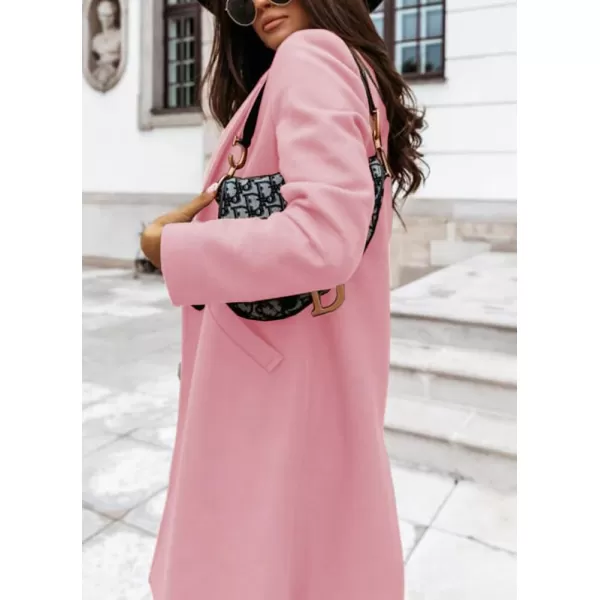 imagechouyatou Womens Winter Wool Coat Shawl Collar Business Casual One Button Midi Long Pea CoatPink