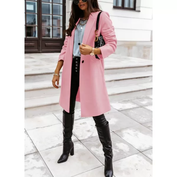 imagechouyatou Womens Winter Wool Coat Shawl Collar Business Casual One Button Midi Long Pea CoatPink