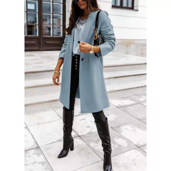 imagechouyatou Womens Winter Wool Coat Shawl Collar Business Casual One Button Midi Long Pea CoatSky Blue