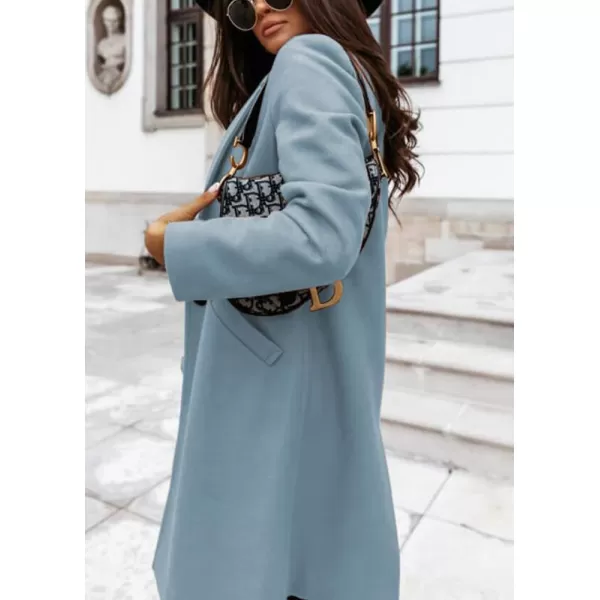 imagechouyatou Womens Winter Wool Coat Shawl Collar Business Casual One Button Midi Long Pea CoatSky Blue