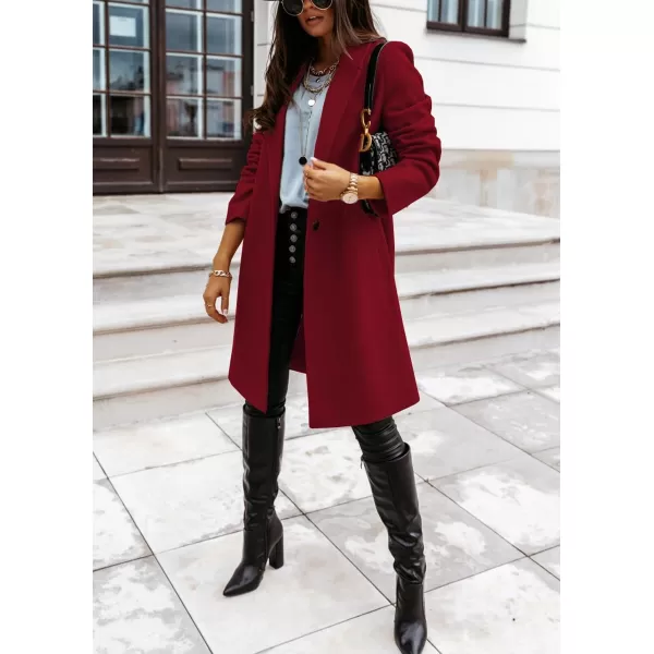 imagechouyatou Womens Winter Wool Coat Shawl Collar Business Casual One Button Midi Long Pea CoatWine Red