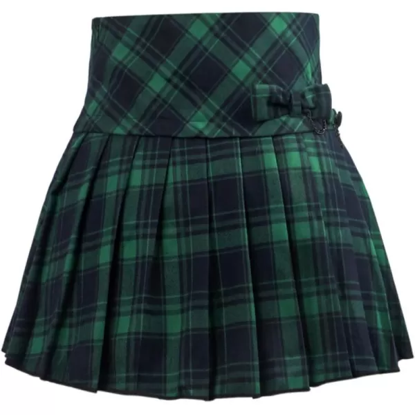 imagechouyatou Womens ALine Plaid Wool Blend Pleated Skirt Side Zipper65green