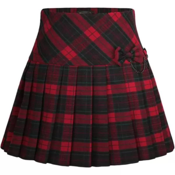 imagechouyatou Womens ALine Plaid Wool Blend Pleated Skirt Side Zipper65red
