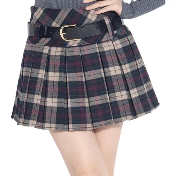 imagechouyatou Womens ALine Plaid Wool Blend Pleated Skirt Side ZipperH475blue