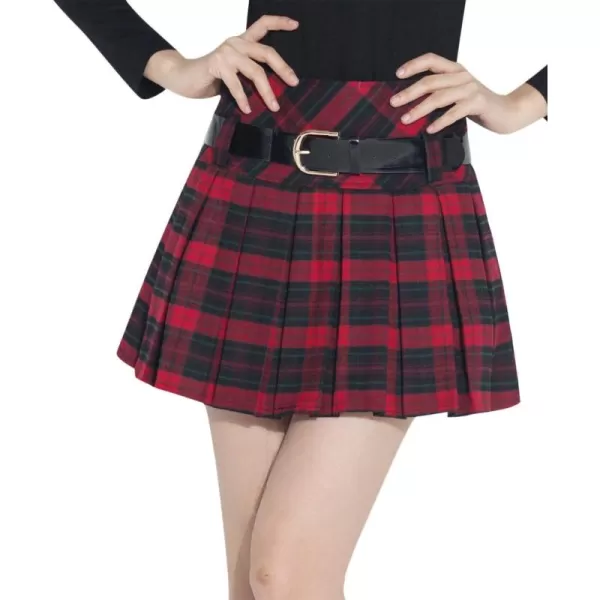 imagechouyatou Womens ALine Plaid Wool Blend Pleated Skirt Side ZipperH475red