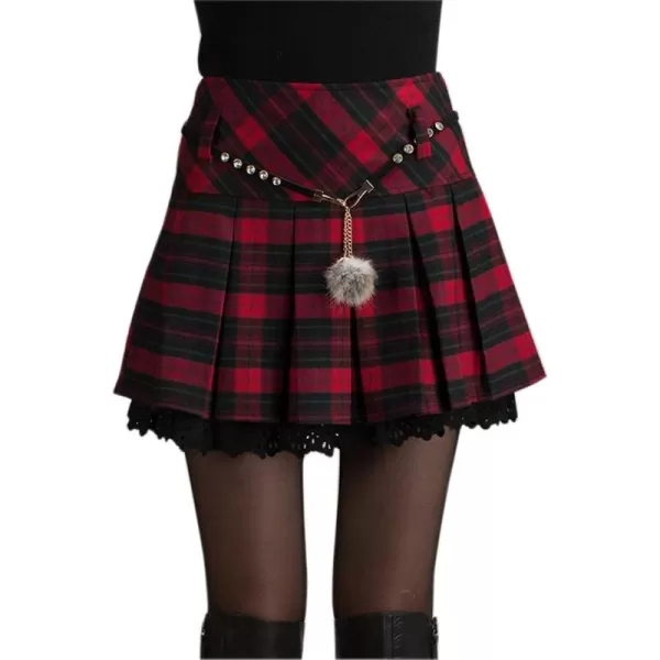 imagechouyatou Womens ALine Plaid Wool Blend Pleated Skirt Side ZipperRed