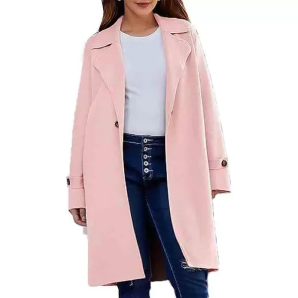 imagechouyatou Womens Casual Notch Lapel Wool Coat Single Breasted Long Winter Wool Trench Pea CoatPink
