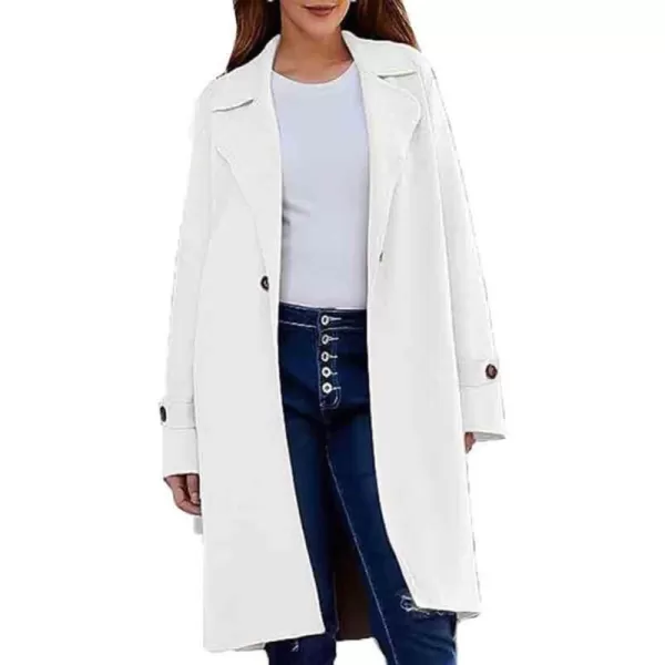 imagechouyatou Womens Casual Notch Lapel Wool Coat Single Breasted Long Winter Wool Trench Pea CoatWhite