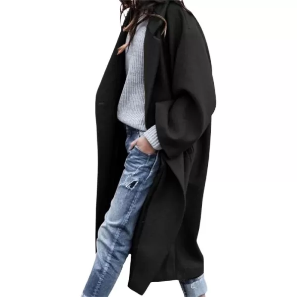 imagechouyatou Womens Casual Notched Lapel Single Breasted Work Office Wool Trench Pea CoatBlack